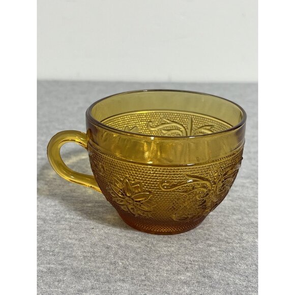 Vintage Amber Glass Coffee Tea Cups Set of 6 Federal Madrid Floral Scroll Retro - Picture 4 of 13
